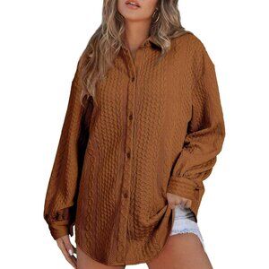 Women's Lantern Sleeve Oversized Knit Shirt Jacket | Button-Down, Cozy & Stylish